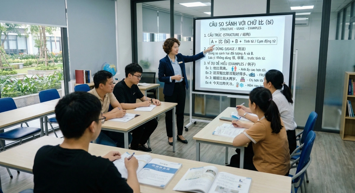 Câu so sánh với chữ 比: Cấu trúc, cách dùng và ví dụ dễ hiểu 1 Giáo viên tiếng Trung